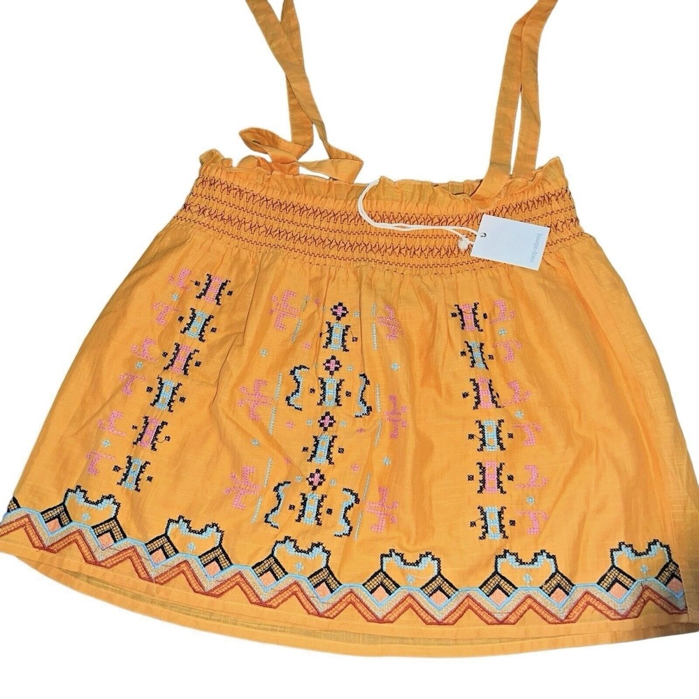 Jennifer & Grace Top Womens S NWT‎ Mustard Embroidered Boho Tie Shoulder  Cami